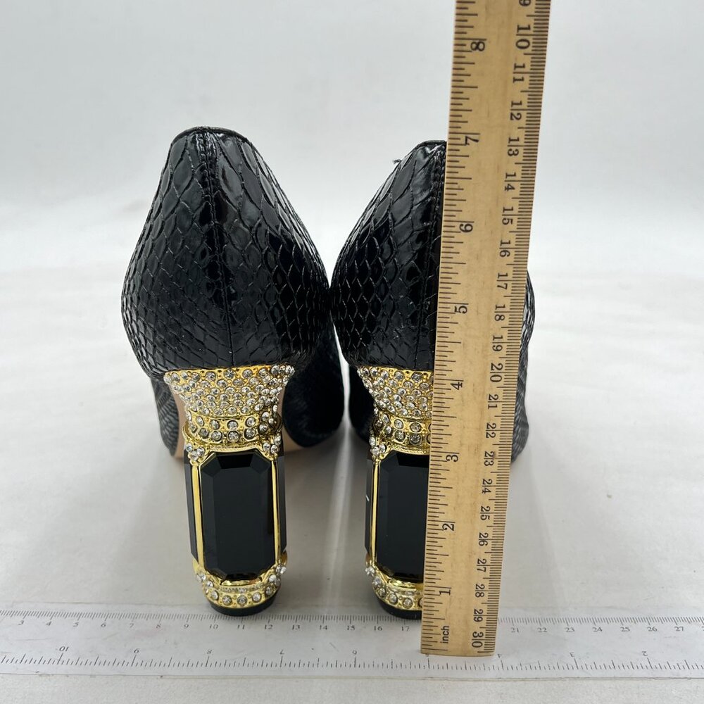 Fsj Black Snake Print Pointed Toe Block High Heel… - image 5